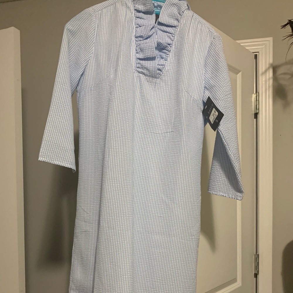 Seersucker 3/4 length sleeve dress